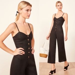 Reformation jumpsuit black linen size 2